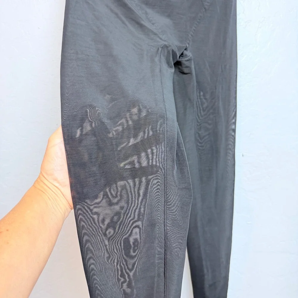 Shapellx Black High Waisted Shapewear Leggings Sheer Mesh Panel Tummy Control M